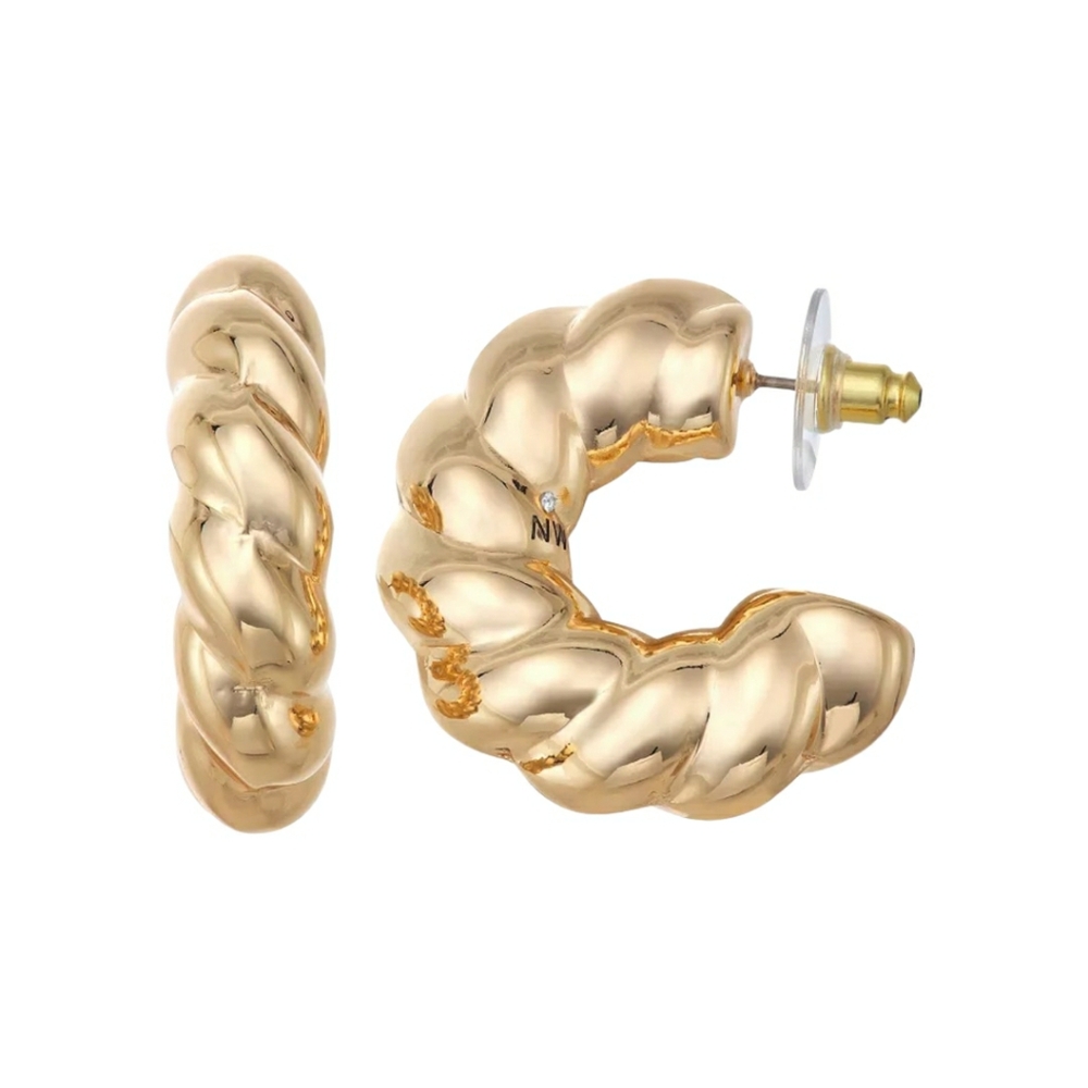 Nine West Gold-Tone Puffy Twisted C-Hoop Earrings